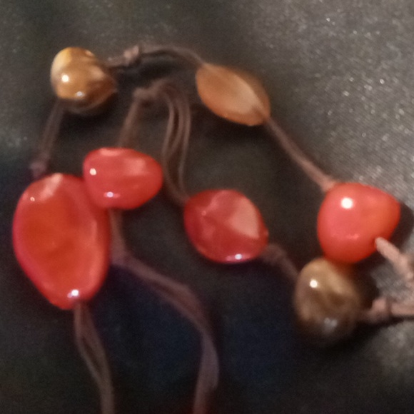 Long beaded necklace resin marbled beads. 42 inch long. - Picture 3 of 7